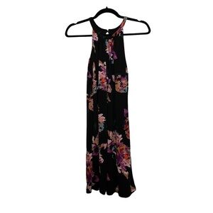 Rachel Zoe Black Floral Print  Halter neck Mini Dress With Pockets Sz. S